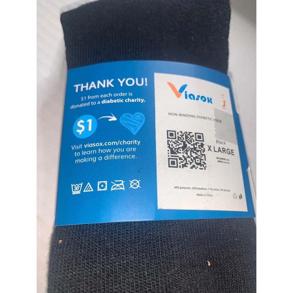 Viasox Diabetic Non‎ Binding Socks Black X Large